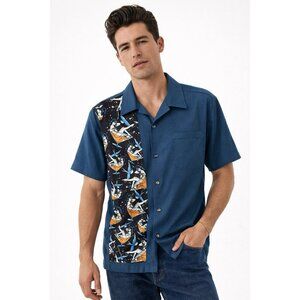 NEW STEADY camp rockabilly shirt retro vintage inspired LARGE pinup girl blue